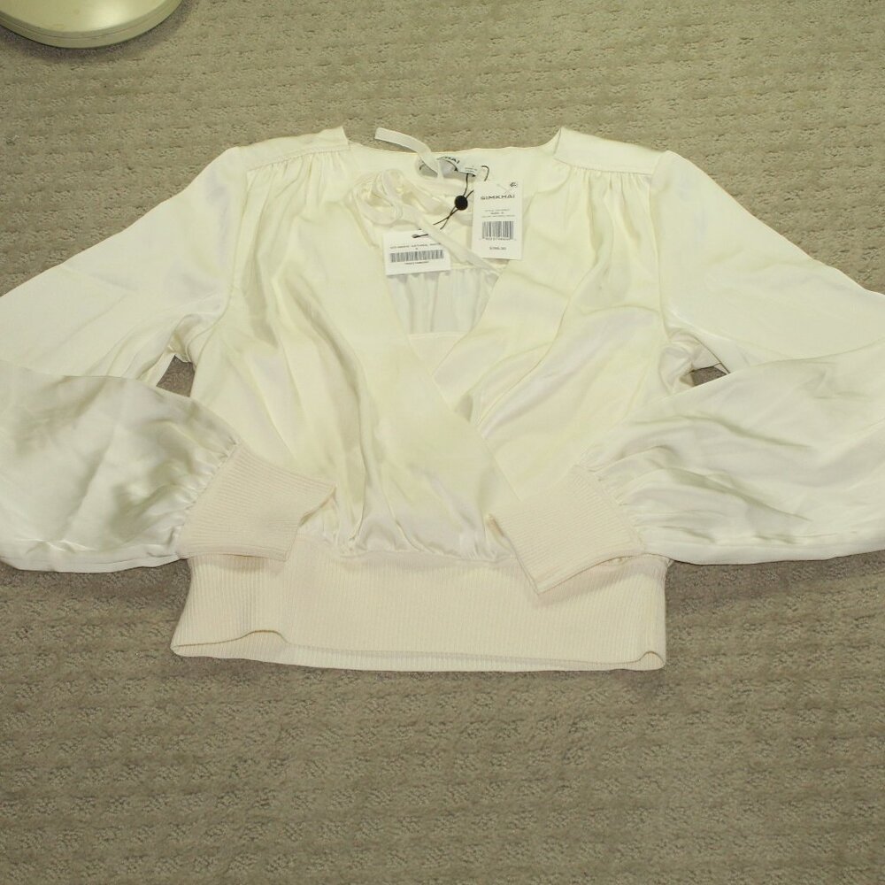 NWT Simkhai Size S Natural White Crossover Top w Built-in Camisole Retail $395
